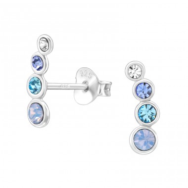 Bleu Crystals - 925 Sterling Silver Ear Studs With Crystal Stones A4S49853