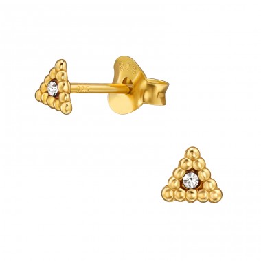 4 mm Goldenes Dreieck mit Kristall - 925Er Silber Ohrstecker Mit Kristall A4S49910