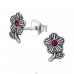 Blume oxidiert mit Kristall - 925Er Silber Ohrstecker Mit Kristall A4S50024