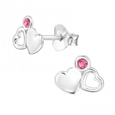 Hearts united with Crystal - 925 Sterling Silver Ear Studs With Crystal Stones A4S50073
