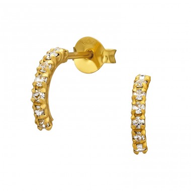 Golden Half Hoop - 925 Sterling Silver Ear Studs With Crystal Stones A4S50501