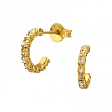 Golden Half Hoop with Zirconia - 925 Sterling Silver Ear Studs With Crystal Stones A4S50502