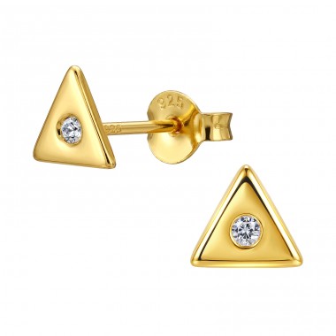 Triangle with Crystal, Gold Plated - 925 Sterling Silver Ear Studs With Crystal Stones A4S50632