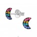 6 mm Moon with Colored Crystals - 925 Sterling Silver Ear Studs With Crystal Stones A4S50637