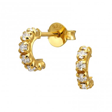 8 mm Pozlacené půlkroužky s křišťály - Šperkovní Stříbro 925 Křyšťálové Puzetové Náušnice A4S50642
