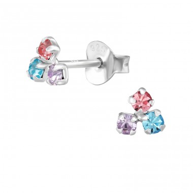 Tripple Color Cluster - 925 Sterling Silver Ear Studs with Crystal stones A4S51191