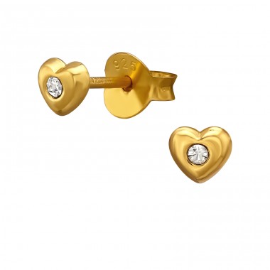 4 mm Heart with Crystal, Gold Plated - 925 Sterling Silver Ear Studs With Crystal Stones A4S51201