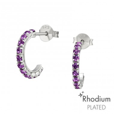 Semi Hoops - 925 Sterling Silver Ear Studs with Crystal stones A4S5652