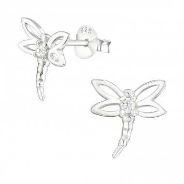 Dragonfly - 925 Sterling Silver Ear Studs with Zirconia stones A4S11705