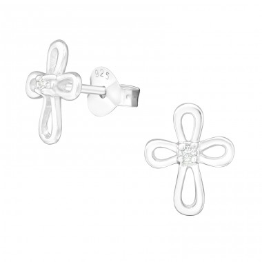 Cross - 925 Sterling Silver Ear Studs with Zirconia stones A4S12159