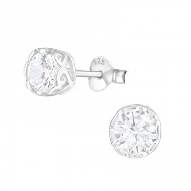 Rundă 5mm din Argint - Argint 925 Cercei cu zirconiu și șurub A4S14417