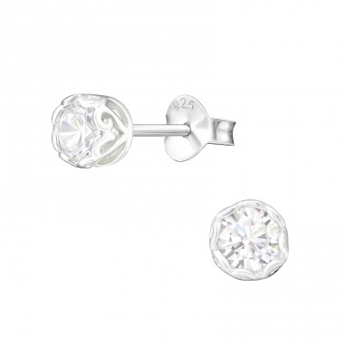 Round 4mm - 925 Sterling Silver Ear Studs with Zirconia stones A4S14418