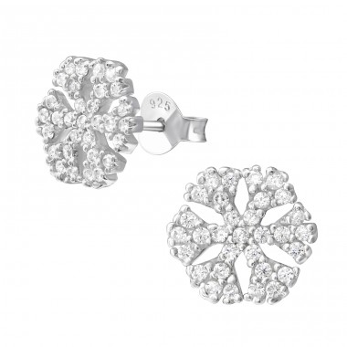 Snowflake - 925 Sterling Silver Ear Studs with Zirconia stones A4S21535