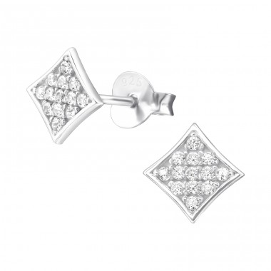 Square micro setting Zirconia - 925 Sterling Silver Ear Studs With Zirconia Stones A4S26021