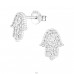 Hamsa - 925 Sterling Silver Ear Studs with Zirconia stones A4S27968
