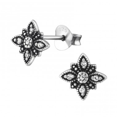 Flower - 925 Sterling Silver Ear Studs with Zirconia stones A4S30810