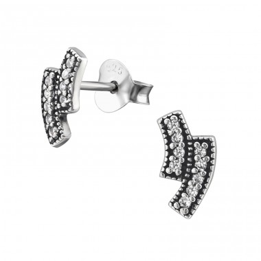 Bars - 925 Sterling Silver Ear Studs with Zirconia stones A4S30816