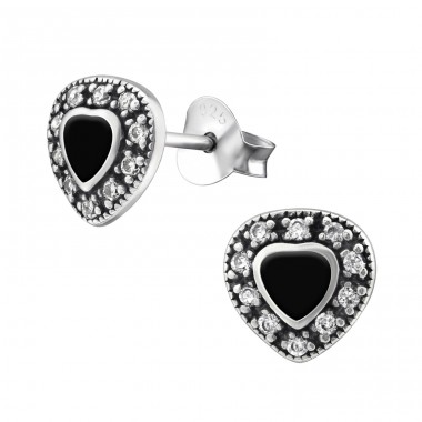 Heart - 925 Sterling Silver Ear Studs with Zirconia stones A4S30955