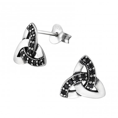 Celtic - 925 Sterling Silver Ear Studs with Zirconia stones A4S31236