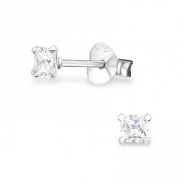 Square 3 mm - Striebro 925 Puzetové náušnice so zirkónom A4S33207