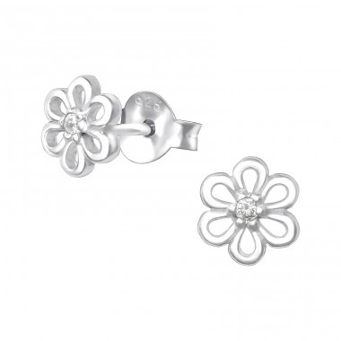 Flower - 925 Sterling Silver Ear Studs with Zirconia stones A4S35444