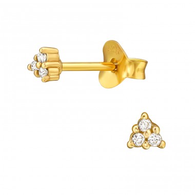 Golden Triangle with Zirconia - 925 Sterling Silver Ear Studs With Zirconia Stones A4S36625