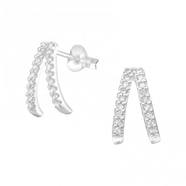 Geometrisch - 925er Silber Ohrstecker mit Zirkonia Steinen A4S36792