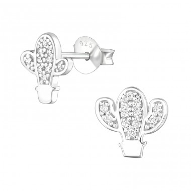 Cactus - 925 Sterling Silver Ear Studs with Zirconia stones A4S36803