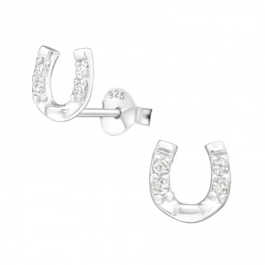 Horseshoe - 925 Sterling Silver Ear Studs with Zirconia stones A4S3780