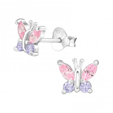 Butterfly - 925 Sterling Silver Ear Studs with Zirconia stones A4S38405