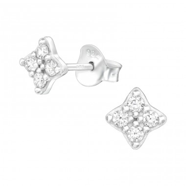 Flower - 925 Sterling Silver Ear Studs with Zirconia stones A4S38818