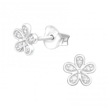 Eine Blume - 925er Silber Ohrstecker mit Zirkonia Steinen A4S40085