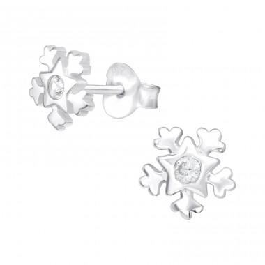 Snowflake - 925 Sterling Silver Ear Studs with Zirconia stones A4S40103