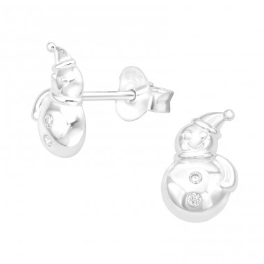 Snowman - 925 Sterling Silver Ear Studs with Zirconia stones A4S40582