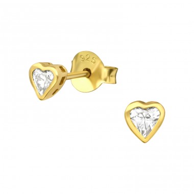 Gold zirconium Heart - 925 Sterling Silver Ear Studs With Zirconia Stones A4S40669