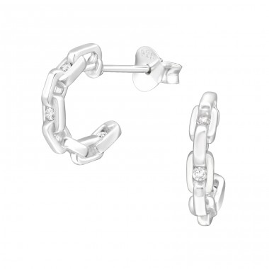 Chain Link - 925 Sterling Silver Ear Studs with Zirconia stones A4S40713