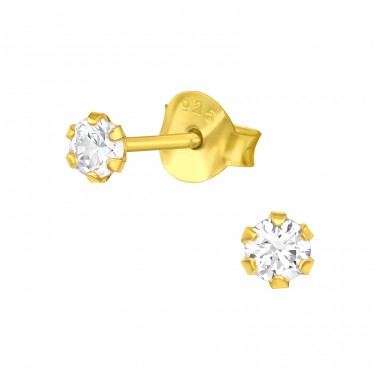 3mm okrúhle pozlátené - Šperkové Striebro 925 Základné Náušnice A4S41107