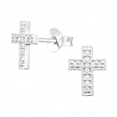 Cross - 925 Sterling Silver Ear Studs with Zirconia stones A4S41301