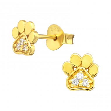 Vergoldete Pfoten mit Zirkonen - Schmuck 925 Silber Ohrstecker mit Zirkon A4S42066