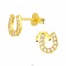 Golden Horseshoe with zirconia - 925 Sterling Silver Ear Studs With Zirconia Stones A4S42067