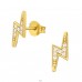 Golden Lightning Bolt - 925 Sterling Silver Ear Studs With Zirconia Stones A4S42141