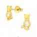 Golden Cat with Zirconia - 925 Sterling Silver Ear Studs With Zirconia Stones A4S42532