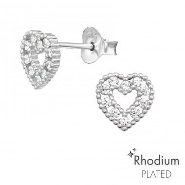 Zirconia Heart - 925 Sterling Silver Ear Studs With Zirconia Stones A4S43028