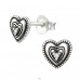 Antique multiple Hearts with stone - 925 Sterling Silver Ear Studs With Zirconia Stones A4S43309