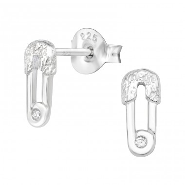 Safety Pin accessories - 925 Sterling Silver Ear Studs With Zirconia Stones A4S43533