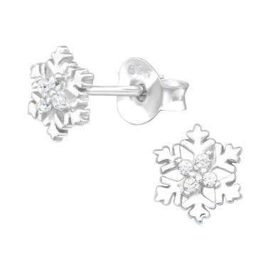 Snowflake with Zirconia - 925 Sterling Silver Ear Studs With Zirconia Stones A4S43539