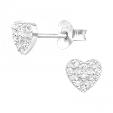 Heart filled with zirconia stones - 925 Sterling Silver Ear Studs With Zirconia Stones A4S43545