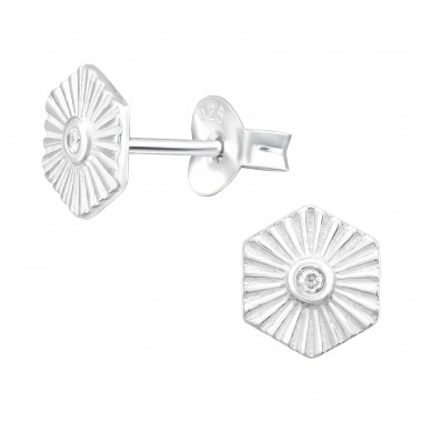 Hexagon mit Zirkon in der Mitte - Ohrstecker aus 925er Sterlingsilber mit Zirkon A4S43546