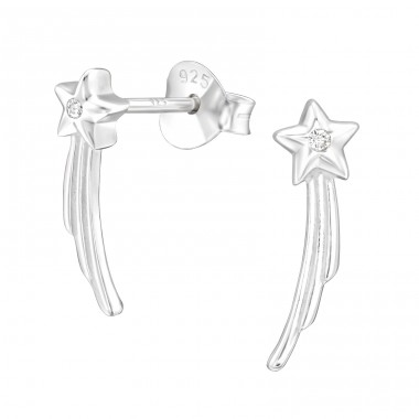 Shooting Star - 925 Sterling Silver Ear Studs with Zirconia stones A4S43551