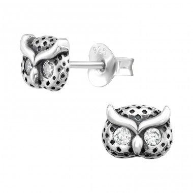 Owl - 925 Sterling Silver Ear Studs with Zirconia stones A4S43557